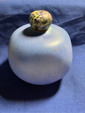 Matte Light Blue Ceramic Decorative Jar with Patterned cork